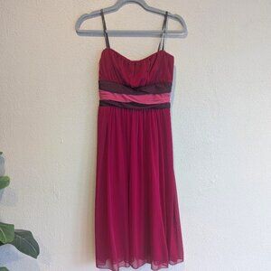 Intrigue Strapless Chiffon Midi Dress * Berry Pink/Brown Accents * Size Medium